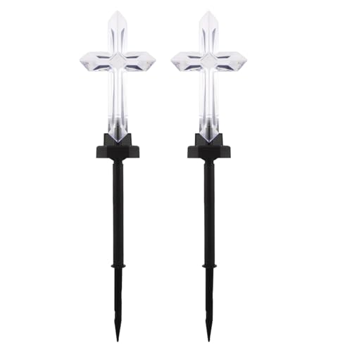 Croix solaire LED pour cimetière et jardin (lot de 2 piquets étanches)