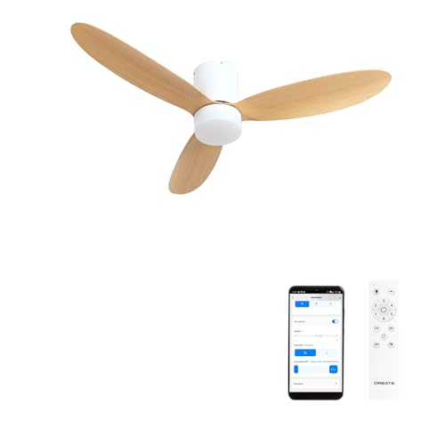 CREATE / WIND LITE/Ventilador de techo con luz madera clara con Wifi y mando / 40W, Silencioso, Ø132 cm, 6 velocidades, programable, función verano-invierno, luz led 3 temperaturas