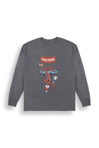 Men's Marvel Christmas Jumper - Spiderman Charcoal Christmas Sweatshirt – Cotton-Blend Cosy Crew-Neck Jumper For Men – Easy-Care Festive Layer, Soft Brushed Interior