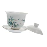 VALICLUD Handbemalte Keramik Teeschale mit Deckel und Untertasse Chinesische Porzellan Teetasse für Oolong Puer Schwarztee mit Hitzebewahrender Funktion und Stilvoller Retro Dekoration