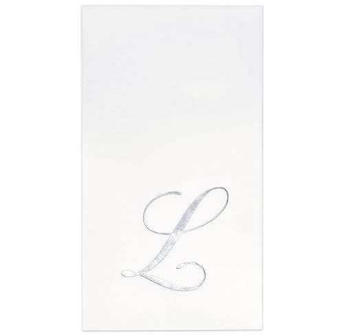 Monogram on White Napkins Silver Letter L