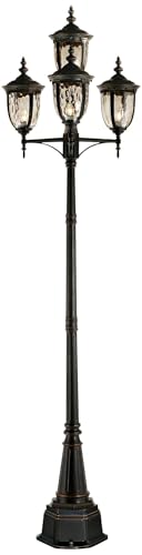 John Timberland Bellagio Vintage Outdoor Post Light Fixture Veranda Bronze 102" 4-Light Street Lantern Champagne Hammered Glass for Exterior House Porch Patio Outside Deck Garage Yard Garden