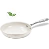 SAKAMOSH 8 Ceramic Frying Pan Nonstick, Small Skillet, Cooking Pan Non Toxic with Stay Cool Handle for Induction, Chef's Pan, PTFE & PFAS & PFOA Free, Dishwasher/Oven Safe, White