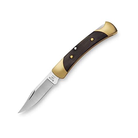Buck Knives The 55 Folding Pocket Knife 2-3/8" 420HC Steel Clip Blade, Ebony Handle, Brass Bolsters Cover