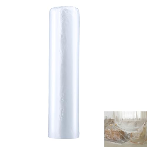 1 Rollen Abdeckfolie, Maler Abdeckfolie, Baufolie 400CM x 20M, Klebeband mit Folie, zum Schutz vor Spritzern, Staub und Flecken, für Tische, Wände, Kleiderschränke (Ohne Positionierungsaufkleber)