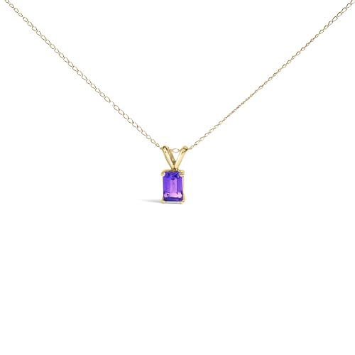 14K Yellow Gold 6x4MM Emerald Cut Purple Amethyst Solitaire Pendant Necklace