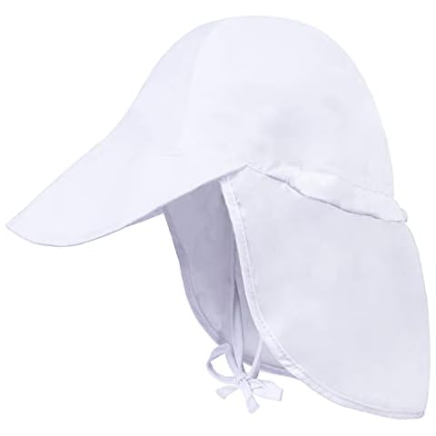 YSense Baby Sun Hat for Girls Boys UPF 50+ Toddler Neck Sun Protection Hat Summer Bucket Hat with Adjustable Chin Strap Cartoon Printing Hats Fisherman Caps White Cover