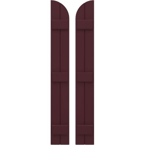 Ekena Millwork ARW401BQ207X65WRH Americraft Two 3 Exterior Real Wood Joined Board-n-Batten Shutters w/Arch Top (Per Pair), 65-in. H, Wine Red