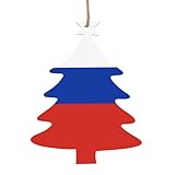 Christmas Tree Shape Christmas Wooden Ornaments β Russian Flag Print Festive Xmas Tree Hanging Decor with Santa, Angel, Snowman Shapes
