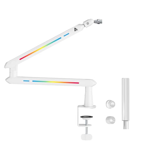 Audio Array AA-19WL RGB Low Profile Boomarm Stand with Riser | 71cm reach & 20 RGB lighting effects & Built-In Cable Management | Matte finish with Fl