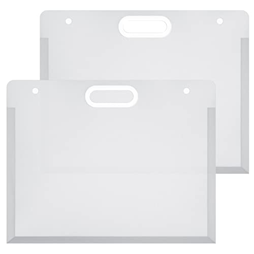 Chinco 2 Pcs Plastic Art Portfolio Bag for Kids 17.32 x 14.17 Inches Art Portfolio Folder for Artwork Case with Handles Waterproof Storage Case for Kids Teachers Drawing Artwork Keepsakes Poster