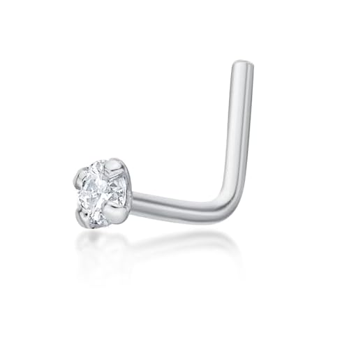 20 Gauge 0.05 Carat Lab Grown Diamond L-Shaped Nose Ring in 14k White Gold (D-E, I2-I3, cttw) 2.4 mm by Lavari Jewelers