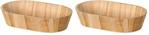 Artemio Corbeille en Bois Ovale, Bois, Beige, 28 x 6 x 18 cm (Lot de 2)