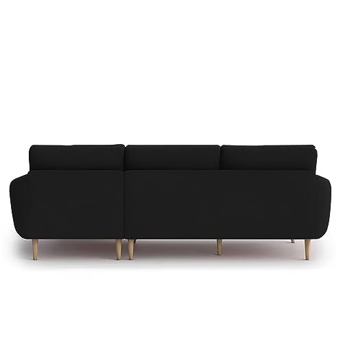 Image of BRAXTON Lindel RHS 4 Seater L Shape Sofa Set for Living Room (Black) Premium Velvet Fabric Sofa