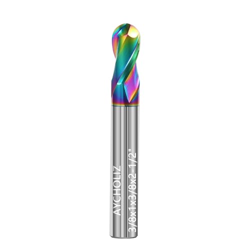 Image of 3 /8 inch Solid Carbide Ball Nose End Mill 2Flute DLC Coated HRC55 CNC Milling Cutter Bits for Copper & Aluminum Alloys