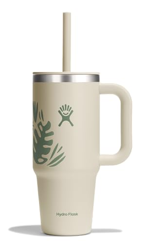 Image of Hydro Flask Travel Tumbler with Handle, Lid and Straw - Insulated Stainless Steel in 24 Oz Botanical Bliss Coconut