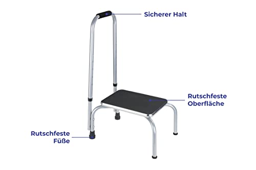 Maximex Sicherheits-Tritt SECURA - Rutschsicherer Haushaltstritt, pulverbeschichtetes Metall, 26.5 x 78-98 x 32 cm, Grau