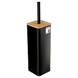 KADAX Klobürste aus pulverbeschichtetem Stahl, WC Bürste mit Halter, WC-Garnitur mit Bambus Deckel, freistehende Toilettenbürste, Bambusklobürste (Schwarz)