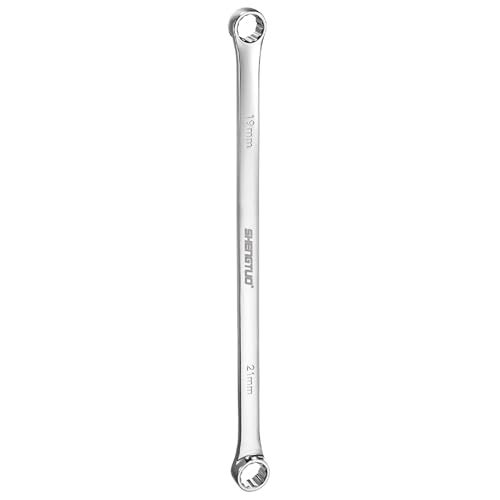 Image of HARFINGTON Double End Box Wrench 19 x 21 mm Metric 12 Point 0 Degree Offset Extra Long Double End Box Ratcheting Wrench CR-V Polished Long Spanner Tools for Repairs