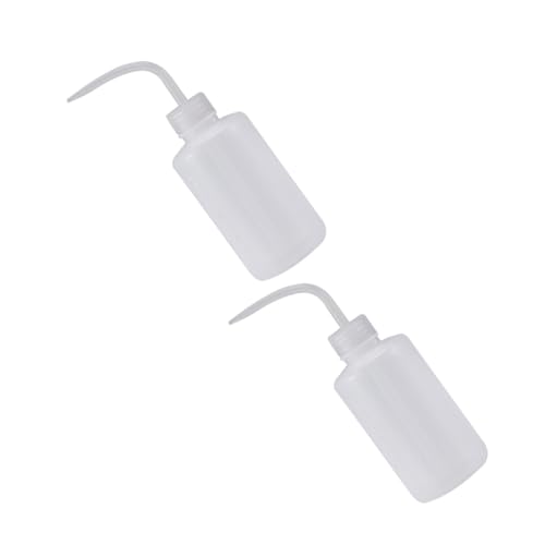 SHINEOFI 2pcs White 250ml Plastic Squeeze Wash Bottles with Angled Spout for Lab Cleaning and Plant Watering, Portable Small Liquid Dispensing Bottles for Industrial and Scientific Use