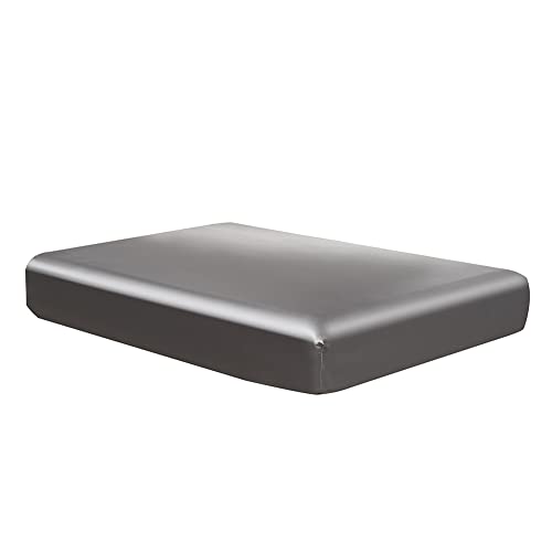 Drap-housse DuShow en satin de soie - Avec poche profonde - Respirant, doux et confortable - Résistant aux plis, à la décoloration, aux taches et à l'abrasion, Soie, gris, Simple Cover
