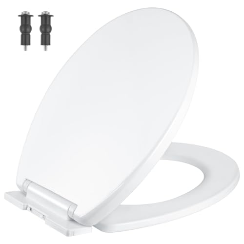 Hanra Soft Close Toilet Seat with Quick Release for Easy Cleaning, Simple Top Fixing, Standard Oval Shape Toilet Seat White with Adjustable Hinges, 430L x 355W