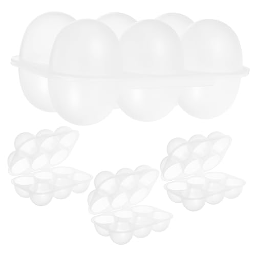 TEHAUX 4 Piezas Unidades Caja Porta Huevos de Plástico Transparente con Compartimentos y Tapa Hermética Envase Reutilizable para Refrigerador Camping y Picnic
