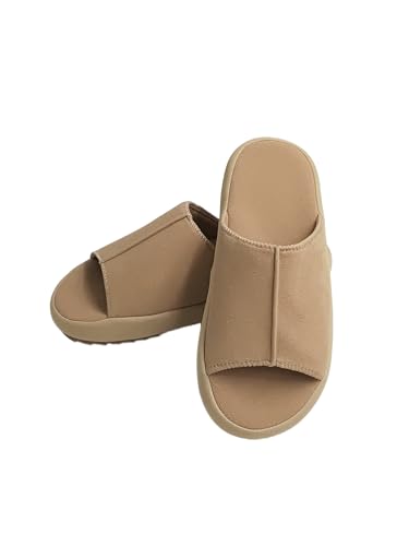 PXPUIQ Chamois Leather Open-Toe Slides with natural mugwort foam pads – Family-friendly sandals suitable for indoor and outdoor gardens and walks – Fashionable and supportive footwear.