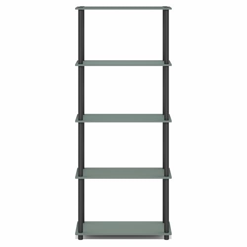 Image of Furinno Turn-N-Tube Storage Shelves, 5-Tier Book Shelf, Corner Shelf, Toolless Open Shelves, for Organization and Storage, Living Room, Garage, Home Office, Sage Green