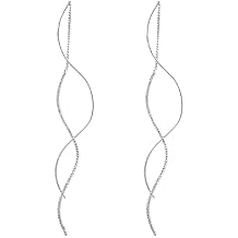 925 Sterling Silver Spiral Threader Earrings for Women Chain Tassel Earrings Handmade Twisted Pull Through Earrings for Women