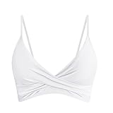 Women's Push Up Sexy V Neck Adjustable Twist Ruched Front Bikini Swimsuit Top Only White