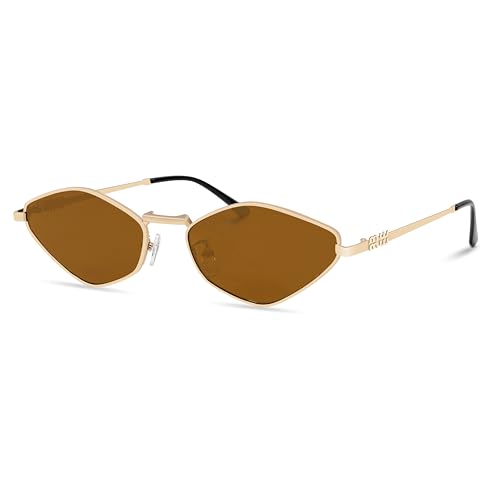 Retro Irregular Metal Sunglasses for Women Men, 2025 Trendy Vintage 90s Chic Small Narrow Gold Frame Sun Glasses