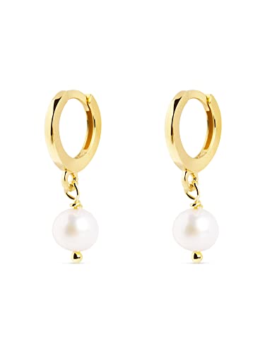 SINGULARU - Pendientes Aro Pearl - Pendientes en Plata de Ley 925 con Acabado Baño de Oro de 18 Kt. - Pendientes de Aro con Cierre Congo - Joyas para Mujer Cover