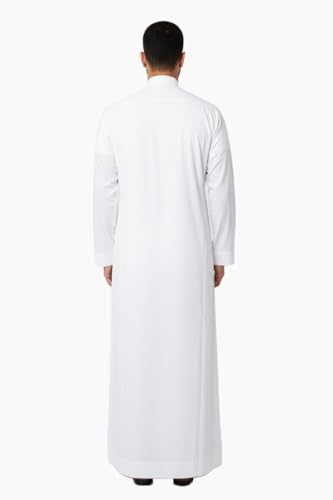 RAHMA Mens Traditional Saudi Style Thobe, Kandora, Jubba, Hand Stitched with Premium Fabric, Stiff Band Collar with open front placket, 1 Front Pocket