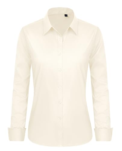 Image of J.VER Button Down Shirts for Women Stretch Collared Cotton Long Sleeve Dress Shirt Business Casual Blouse for Work