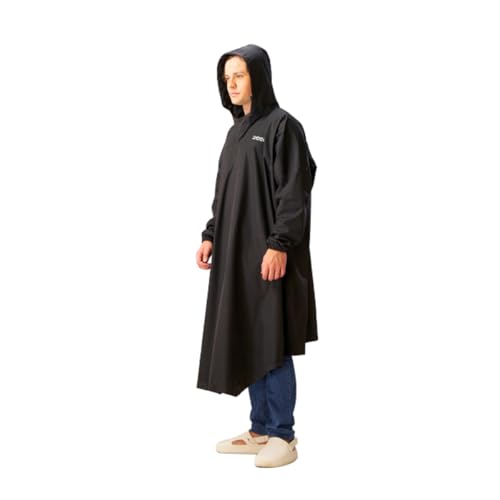 Image of ZEEL Polyester Rain Poncho Hooded Coat One Size Suit For Men And Women With Adjustable Hood Along With Reflective Back, Unisex Lightweight Long Coat And Reusable& Packable, Az31 Black Free