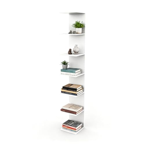 FURNITABLE Estantería de 6 niveles, estantería de pared blanca, estantería de cocina, estantería para plantas, independiente montado en la pared, para cocina, salón, dormitorio