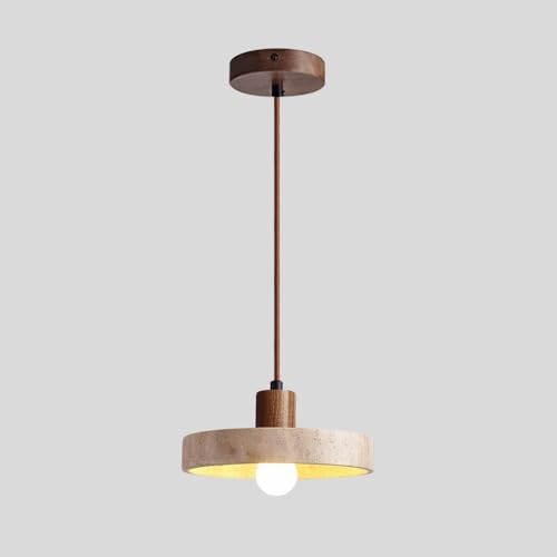 Lampe suspendue en bois et travertin pour table de salle à manger