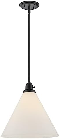 Hinkley Arti 3694BK-CO Medium Pendant Light, On/Off Switch, Adjustable Height, Black and Cased Opal Glass