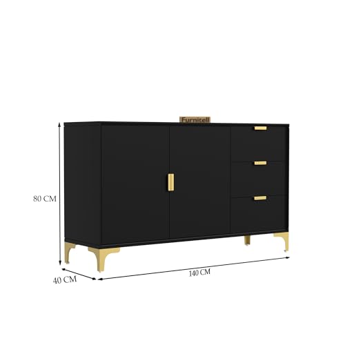 Image of Wooden Sideboard Cabinet for Living Room | Side Board Crockery Cabinet with 2 Doors & 3 Drawers Storage for Dining, Drawing and Home Office | HDMR Premium Wood & Iron, Forest Green