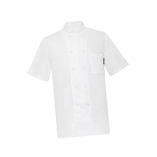 VANZACK Unisex Short Sleeve Chef Jacket Xxl White Casual Loose Chef Apparel for Kitchen Cooking Featuring Blend Material Stand Up Collar and Button Front Design