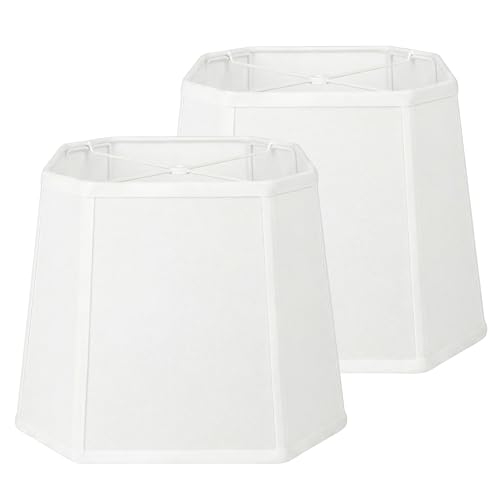 White Square Cut Corner Lamp Shades Set of 2, 9.45" × 12" × 9.45" Medium Fabric Lampshades for Table Lamps, Spider Fitter Replacement Lamp Shades for Home Decor, Easy Assembly