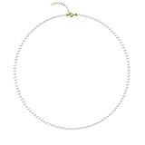 Eymi Simple Tiny Dainty Pearl Choker Necklace Jewelry for Women Sterling Silver Round White Pearl Strand Necklaces (3MM)