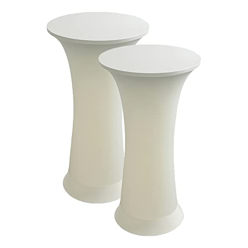 LIFEDX Housse pour Table Haute de Reception Ronde,Nappes Extensibles Ajustées pour Table de Bar Ronde pour Mariage,Banquet,Anniversaire,Fête en Plein Air,60cm,Ivoire,2Pcs Cover