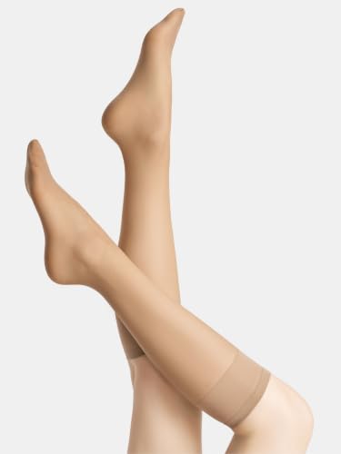 Image of leg elegant Sheer Knee High Stockings for Women, 6 Pairs Knee High Transparent Toes Nylons Pantyhose for Women