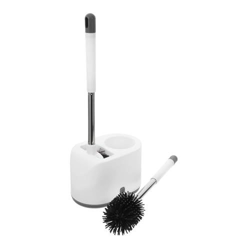 UTHCLO Escobilla de Baño con Soporte Blanco Diseño Pared y Suelo Cabezal Recto y Curvo para Limpieza Profunda Mango Ergonómico Accesorios para Baño Compactos y Funcionales