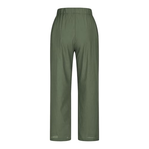 2025 Womens Linen Pants Elastic High Waist Straight Leg Lounge Palazzo Pant Casual Slacks Summer Trouser with Pockets4