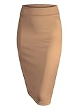 MBJ WB700 Women's Premium Scuba Stretch High Waist Pencil Skirt Below Knee for Office Wear L Taupe