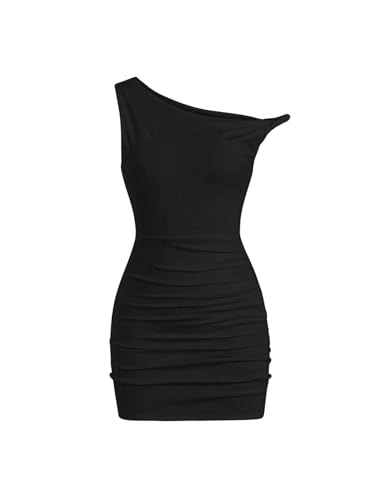 SOLY HUX Women's Summer Mini Dresses Off The Shoulder Ruched Bodycon Graduation Dress Sexy Going Out Party Club Outfits