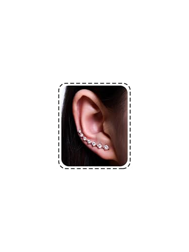 925 Sterling Silver Ear Cuffs Sparkling 7 Crystals Ear Crawler Earrings Cubic Zirconia Climber...